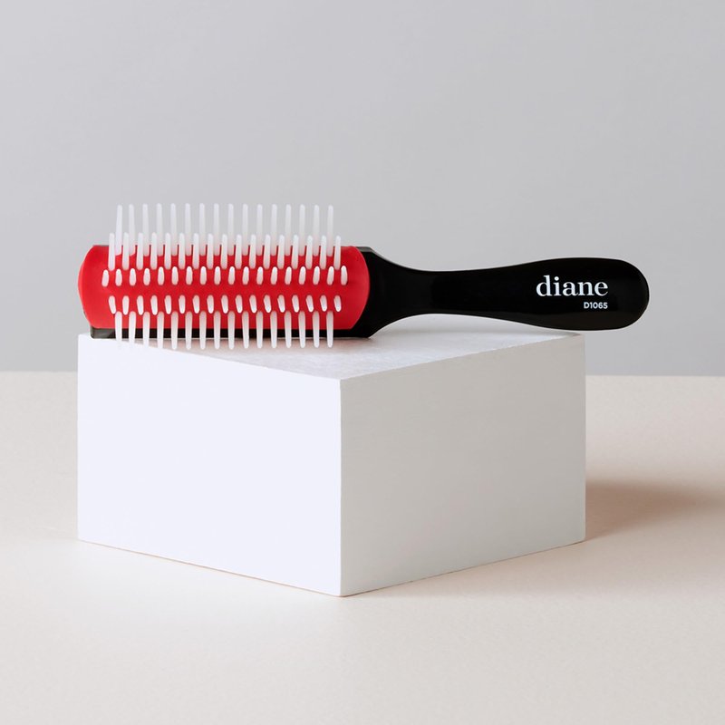 Diane Pro Mini Nylon Pin Styling Hairbrush for Detangling, Separating, Shaping, and Defining Wet or Curly Hair, Heat-Resistant, Anti-Static, Travel Essential, Black/Red