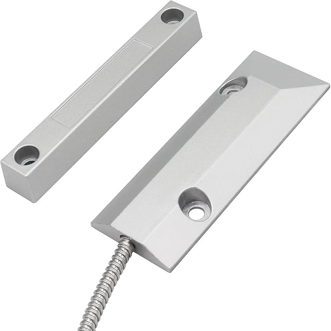 FOCMKEAS Magnetic Reed Switch Wired Surface Mount Normally Closed NC Contact Sensor Alarm Magnetic Door Switch with 2 Wires, Zinc Alloy Sliver, OC-55
