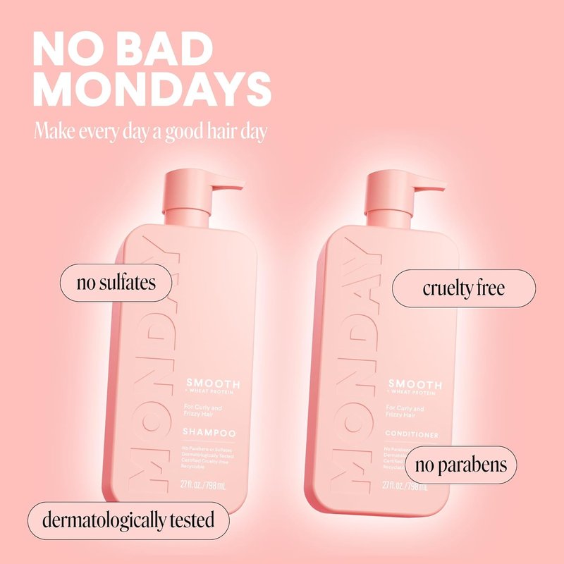 Smooth Shampoo & Conditioner Set for Frizzy, Curly Hair - 27 oz Each | Coconut Oil & Shea Butter, Pink