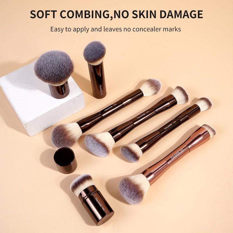 MAANGE 20 PCS Makeup Brush Set with Bag, Double-ended Kabuki Brush Foundation Contour Brush for Liquid Powder Concealer Eye Shadows Cream Cosmetics Blending Blush Face Makeup Tools with Case (Coffee)