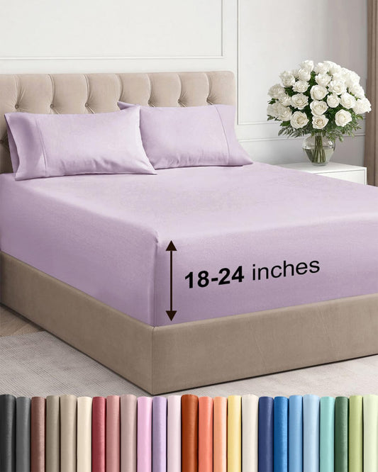 Skiennix Extra Deep Twin Sheet Set | 4-Piece Breathable Cooling Sheets - Luxury Hotel Quality - Soft Light Lavender