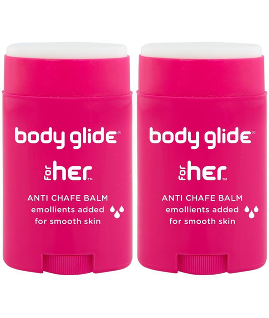 Body Glide For Her Anti Chafe Balm | Chafing stick with added emollients | Great for dry, sensitive skin and/or sensitive areas | Use on chest, bra, butt, groin, arm, and thigh chafing | 1.5oz-2pk