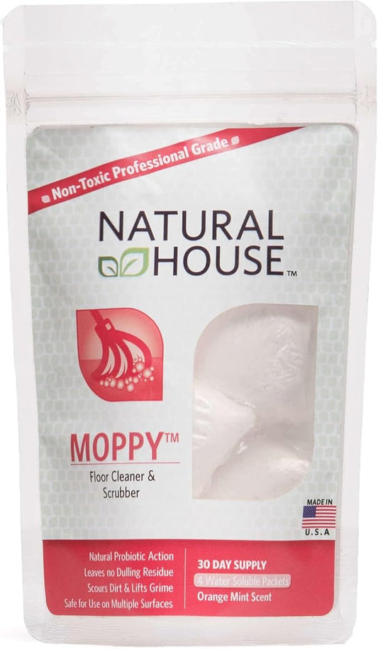 Natural House Moppy - Probiotic Floor Cleaner Pods - No Residue Formula - Multi-Surface Safe - Orange Mint Scent - 20 Count
