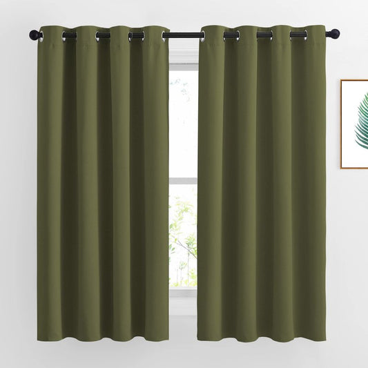 NICETOWN Room Darkening Curtains 63 inches Long for Bedroom, Grommet Thermal Insulated Window Treatments Sound Reducing Drapes for Christmas Day, W46 x L63, Olive, 2 Panels