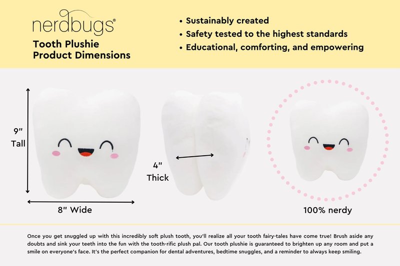 Nerdbugs Tooth Plush - The Molar The Merrier! - Dentist & Oral Surgeon Gift / Tooth Fair Pillow