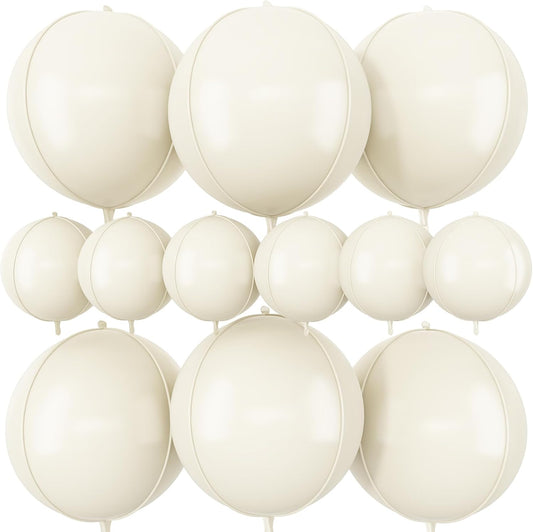 Skiennix 12Pcs Cream White Round Foil Balloons - 22" & 10" Mylar Ivory Balloons for Boho Weddings & Parties