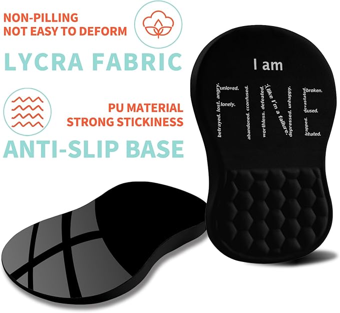 Kuosgm Ergonomic Mouse Pad Wrist Support with Memory Foam Massage Bulge, Carpal Tunnel Pain Relief Mousepad Wrist Rest for Mouse(12x8 inch, I Am Fine)
