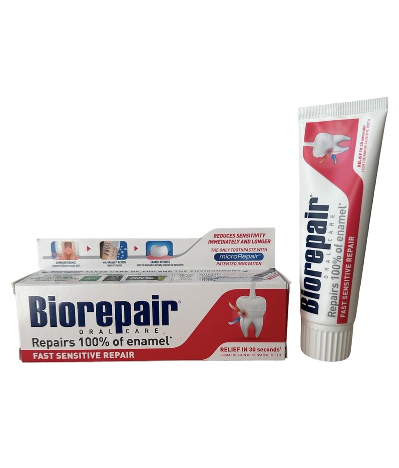 Biorepair: "Fast Sensitive Repair" Toothpaste with microRepair, New Formula - 2.5 Fluid Ounce (75ml) Tubes (Pack of 4) [ Italian Import ]