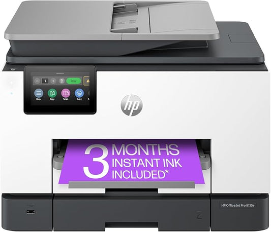 HP OfficeJet Pro 9135e Wireless All-in-One Color Inkjet Printer, Print, scan, Copy, fax, ADF, Duplex Printing Best-for-Office, 3 Month Instant Ink Trial Included, AI-Enabled (404M0A)
