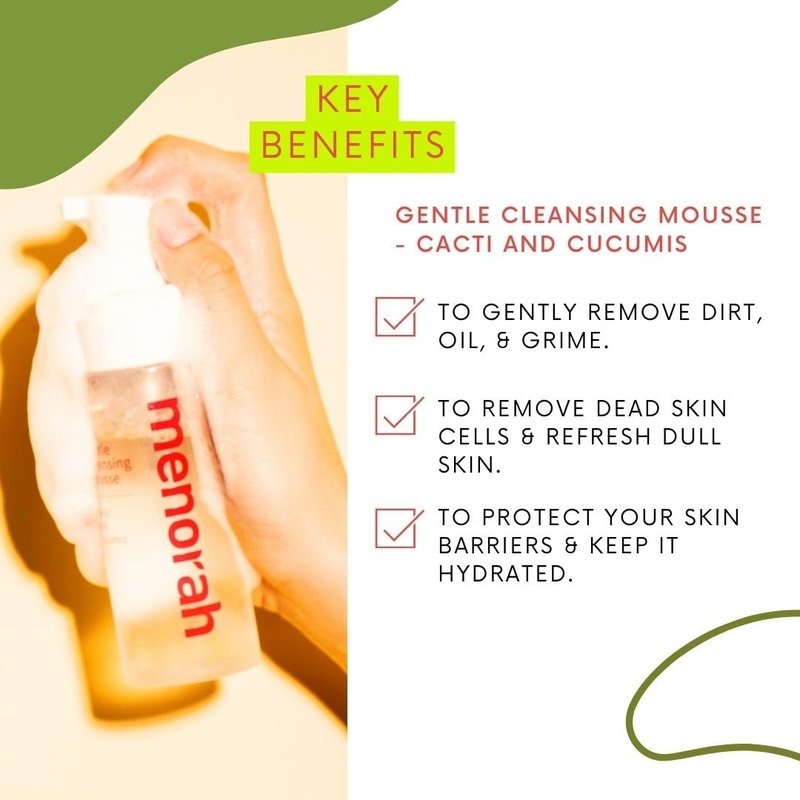 menorah Gentle Cleansing Mousse – Hydrating pH-Balanced Face Wash with Cactus & Cucumber Extracts, Soothing Daily Cleanser for Sensitive & Dry Skin