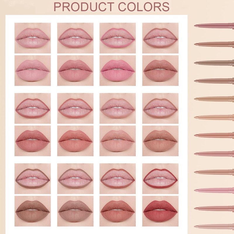 Baorder 12PCS Pink Creamy Matte Lip Liner Pencil Set for Women