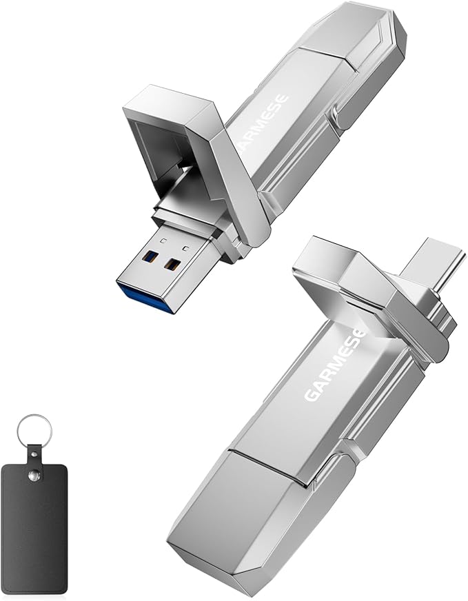 GARMESE USB C SSD Flash Drive 512GB Up to 450MB/s, External SSD Type C+ USB A USB 3.2 Dual Ports Portable Metal Thumb Drive Stick 2-in-1 External Drive for iPhone 17/16/15 Series/Mac/Android Phone