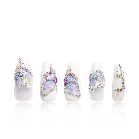LOVFUL Press on Nails Holly Blue | Handmade with Full Covered Crystals | Reusable Fake Nails | Coffin Classic Regular 1.3 in | H23-S