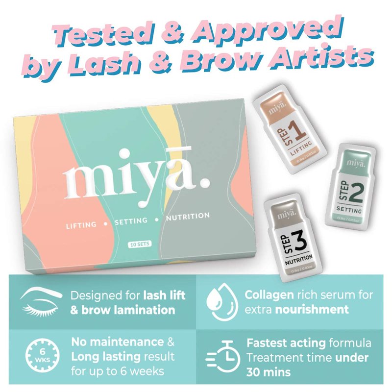 MIYA LASH 2 in 1 Brow Lamination & Lash Lift Lotion Set | Sachet Refill for Lash Lift Kit & Eyebrow Perm | Fast Acting 3-Step Lifting, Setting Lotions with Nutrition Serums | 10 Treatments | Salon Use