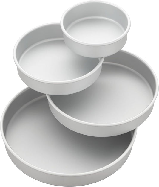 Wilton Round Tiered Cake Pan Set | Durable Anodized Aluminum for Even Heat Distribution | 6, 8, 10 & 12 Inch (Pack of 4)