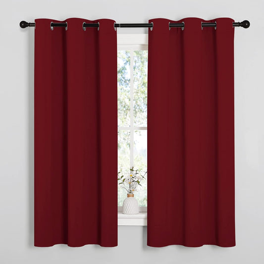NICETOWN Burgundy Red Blackout Curtains - Thermal Insulated Drapes for Short Windows | 48" Length, 2 Panels