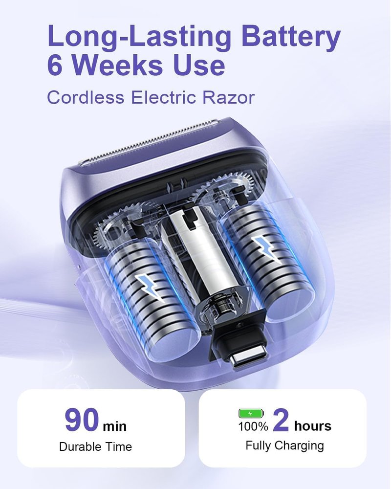 Electric Razors for Women - Waterproof Mini Rechargeable Shaver for Hair Removal | Legs, Face, Body, Bikini (Purple)