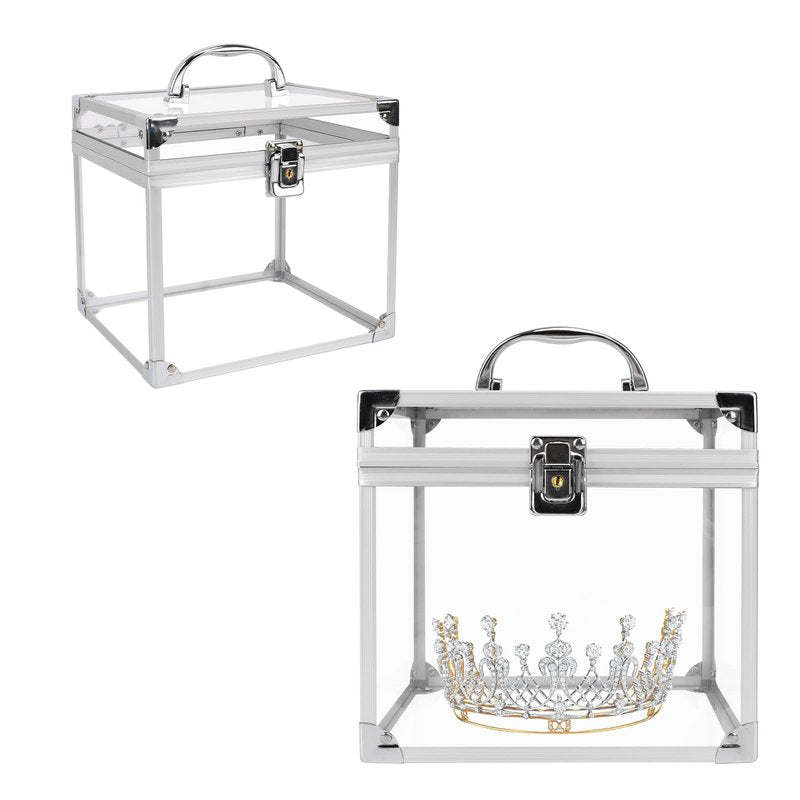 Donghome Crown Box 7.9 x 6.7 x 7.5inch, Clear Makeup Case,Cosmetic Organizer, Large Capacity Transparent Acrylic Artists Display Case for Vanity,Bathroom Counter or Dresser,Silver