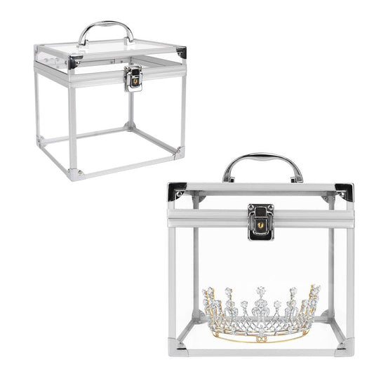 Donghome Crown Box 7.9 x 6.7 x 7.5inch, Clear Makeup Case,Cosmetic Organizer, Large Capacity Transparent Acrylic Artists Display Case for Vanity,Bathroom Counter or Dresser,Silver