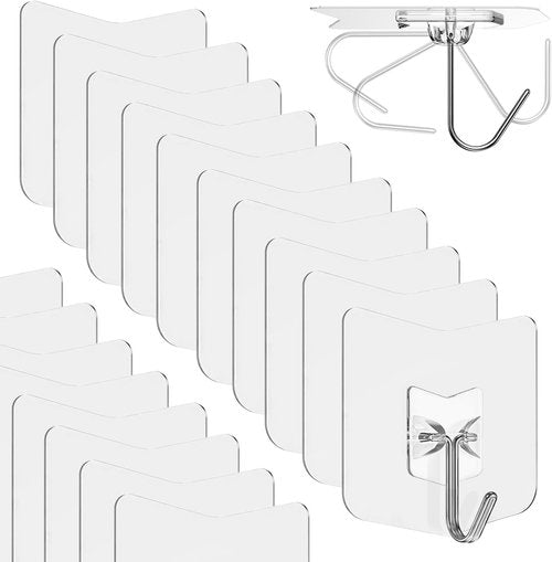 Heavy Duty Adhesive Hooks 18 Pack - 15 lbs Capacity | No Drill Plastic Hangers for Bathroom & Kitchen
