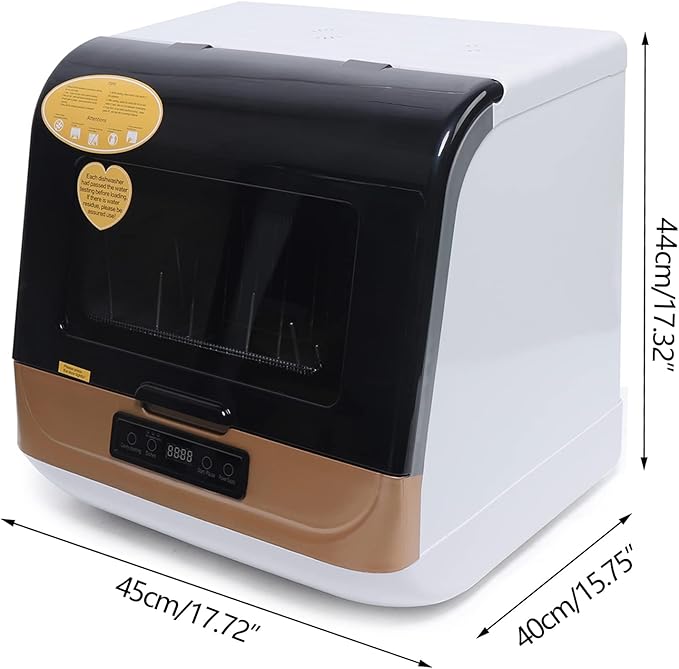 Countertop Dishwasher Kitchen Mini Portable Dish Bowl Washer Tabletop Automatic Dishwasher Deep Cleaning for Home, Apartment, RV (White & Black)