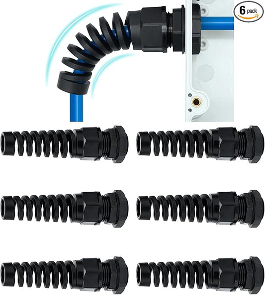 Aandxmok 6 Pcs Black Nylon Cable Gland,PG13.5(NPT 1/2) Thread, Made of PA66 Material, High Wear Resistance and Chemical Resistance, Suitable for Various Electrical Installations