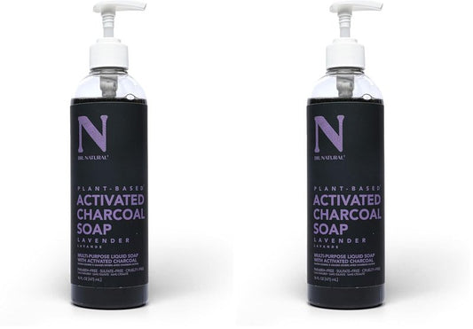 Activated Charcoal Liquid Soap - Deep Cleansing Anti-Acne Body Wash - Gentle Lavender Formula | 16 oz (Pack of 2)