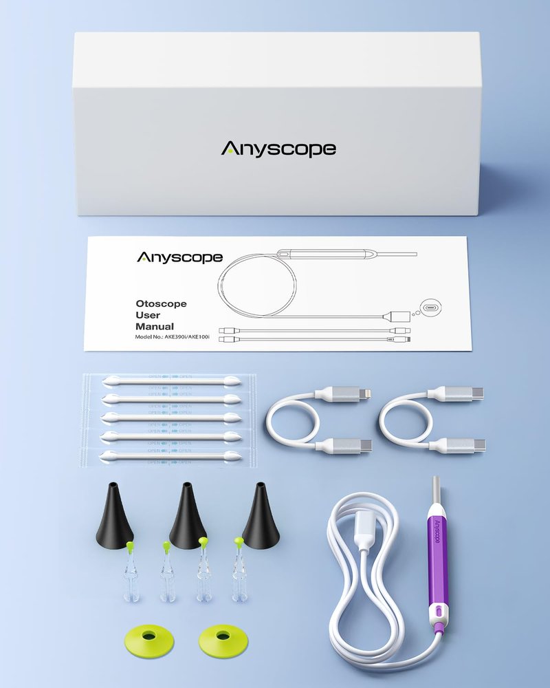 AnyScope HD Digital Otoscope, Video Ear Scope Otoscope with Light, Ultra Clear View Ear Camera with Ear Wax Removal Tools, Compatible with iPhone and Android Devices (Purple) ﻿