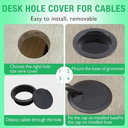 EASYEAH 10 Pcs Desk Grommet 2" / 50 mm, Desk Cord Hole Cover, Cable Grommet ABS Plastic, Desk Hole Grommet for Home & Office Pc, Detachable Adjustable Cable Cord Organizer-White