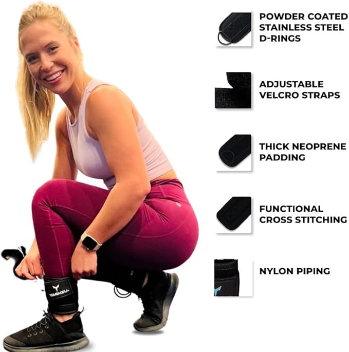 YAGHZU Ankle Straps for Cable Machines Women, Glute Kickback Cable Machine Attachments, Gym Ankle Cuffs, Wrist Cuffs for Workout, Leg Training Accessory, Fitness Gear for Home or Gym