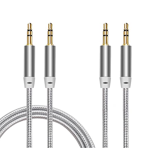 Faoyliye 3.5mm Nylon Braided Stereo Audio Cable,(3 Pack) 4.9ft/1.5m Male to Male Aux Cord Audio Cord Compatible iPhones, iPads and Other 3.5mm DC Plug Port Device (Silver)