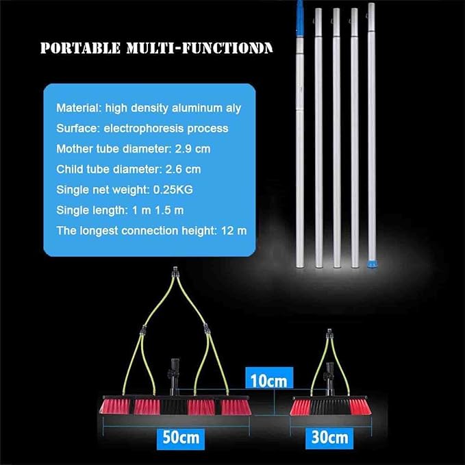 Photovoltaic Panel Cleaning Window Clean 5-12M Water Fed Telescopic Brush Extendable Cleaner Conservatory Roof Cleaning Tools 12M Rod 30Cm Brush Head,12M,50Cm Brush Head,12m,50cm Brush Head