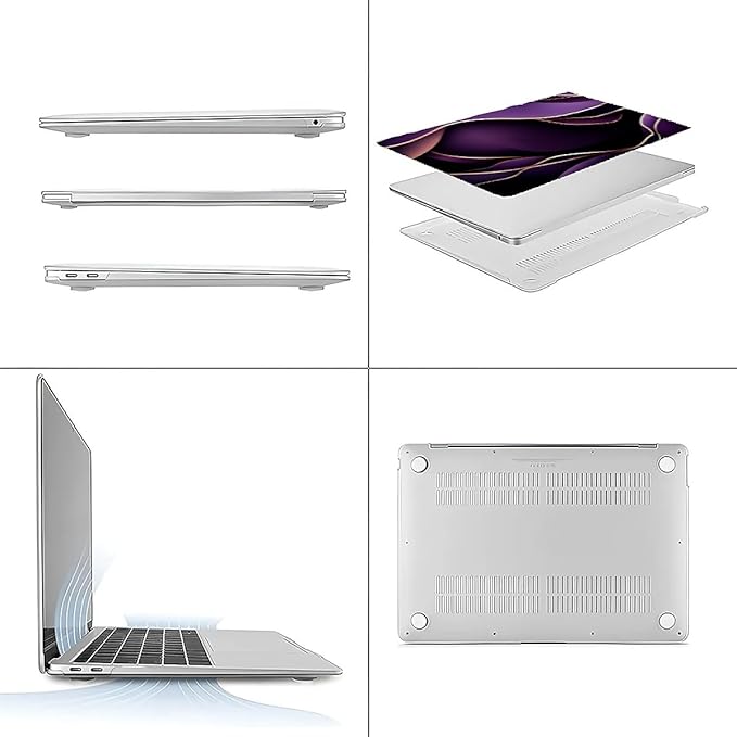 COTAIL Compatible with MacBook Air 13.3 13.6 Inch Case 2022 2021 2020 2019 Plastic Hard Shell Case Cover,13.3 Air (A1932/A2179/A2337), Purple and Gold Color Line