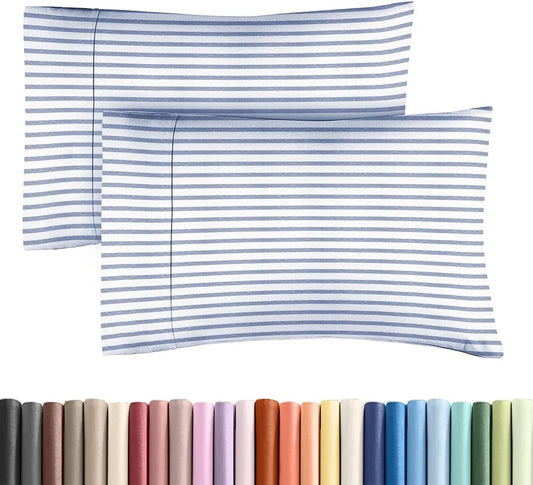 Skiennix Standard Pillow Cases - Ultra-Soft Hotel Quality Covers | Comfy, Wrinkle-Free, Stain & Fade Resistant | 2-Piece Set in Blue Stripes