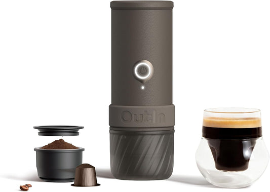 OutIn Mino Portable Electric Espresso Machine - Mini Travel Coffee Maker with Self-Heating Feature