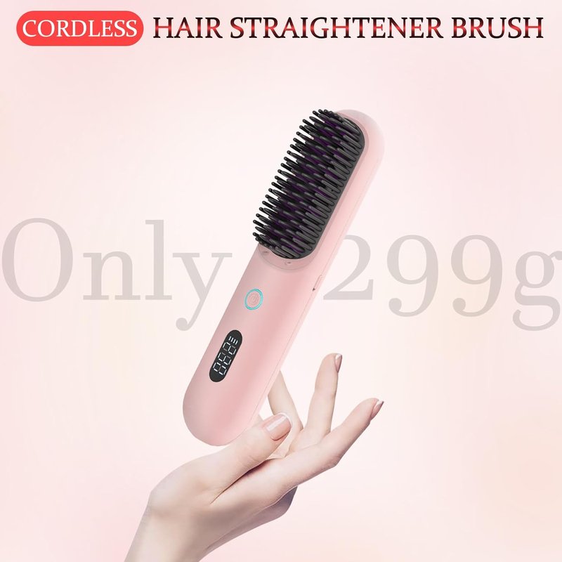 Cordless Hair Straightener Brush - Portable Styling Comb with 9600mAh Battery | 9 Temp Settings, Anti-Scald, Travel-Friendly