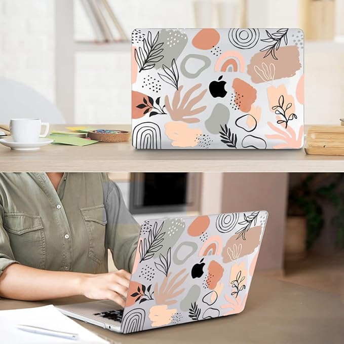 HOHAIYOO Compatible with 2026 2025 2024-2022 MacBook Air 13.6 inch Case M5 A3449 M4 A3240 M3 A3113 M2 A2681 with Touch ID, Plastic Hard Shell Case&Keyboard Film&Screen Film&Webcam Cover, Abstract Leaf