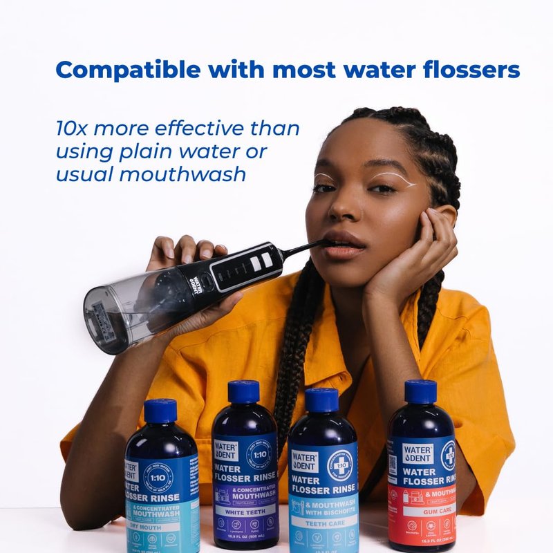 Concentrated Water flosser Rinse & Mouthwash | Add to Oral irrigator | Mint Flavor | When dilluted 186 fl.oz | Alcohol and Fluoride Free| Pack of 1 = 16.9 fl.oz WATER DENT