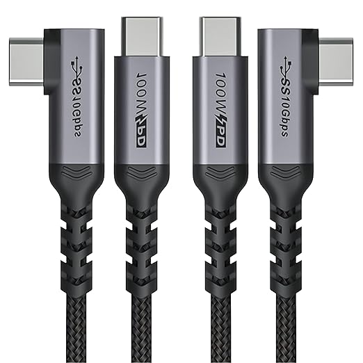 SUMPK USB C to USB C Cable 100W,[2-Pack 6.6ft Right Angle] USB 3.1 Fast Charging Cord 90 Degree 20V/5A Type C PD Cable Compatible for iPhone 15/15 Plus/15 Pro/15 Pro Max/MacBook Pro 2022