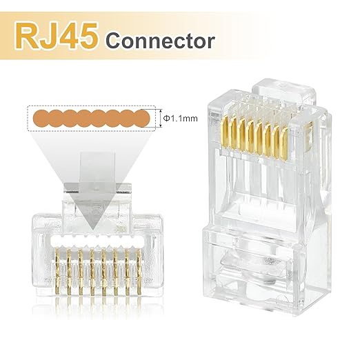 MECCANIXITY 60pcs Cat6 RJ45 Pass Through Connectors, RJ45 Connector 8P8C Gold Plated Plugs with 60pcs Blue Strain Relief Boots for Solid or Stranded UTP Ethernet Cable, 1.1mm