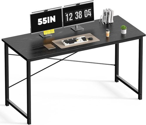 DUMOS 55-Inch Computer Desk - Modern Home Office Work Table with X-Shaped Reinforcement | Black