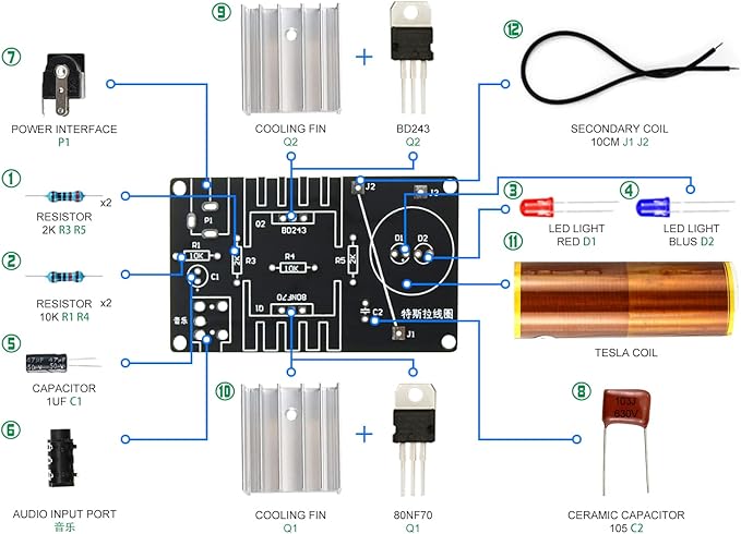 YIDAB Soldering Practice Kit Music Black Tesla Coil (B)