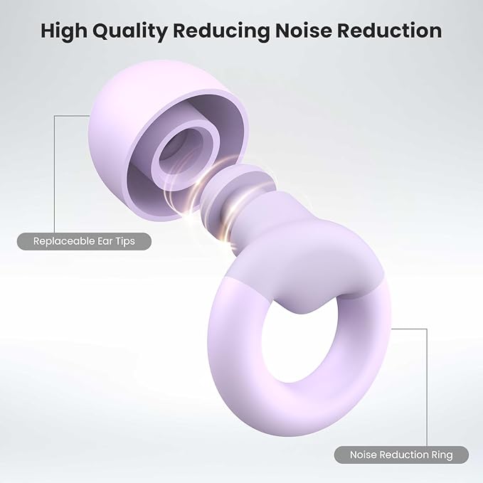JUSTRVN Ear Plugs for Sleeping, 2 Pairs of Reusable Earplugs for Noise Reduction 25dB-30dB with 8 Ear Tips, Soft Hearing Protection Ear Plugs for Concert,Noise Sensitivity, Study & Work