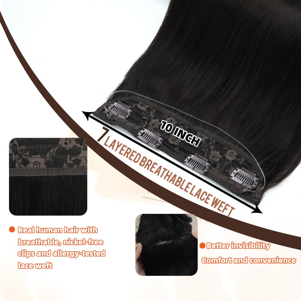 Invisible Wire Hair Extensions Real Human Hair - 12 Inch 70G Ash brown Transparent Fish Line Clip-Ins Hair Piece, 100% Remy Human Hair Extensions for Women