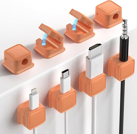 Costop 8 Pack Magnetic Cord Organizer, Easy Secure Adhesive Cable Management, Wire Holder Keeper, Hide Or Organize Phone USB Charger Cable, Orange