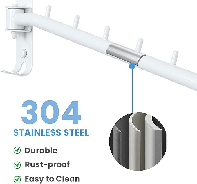 Mooche Swing Clothes Hanger Rack, Garment Racks Folding Clothes Bar Wall Mounted, 180°Rotation Laundry Drying Rack 304 Stainless Steel Space Saving for Laundry Room Bedroom Balcony, 11.93" Long