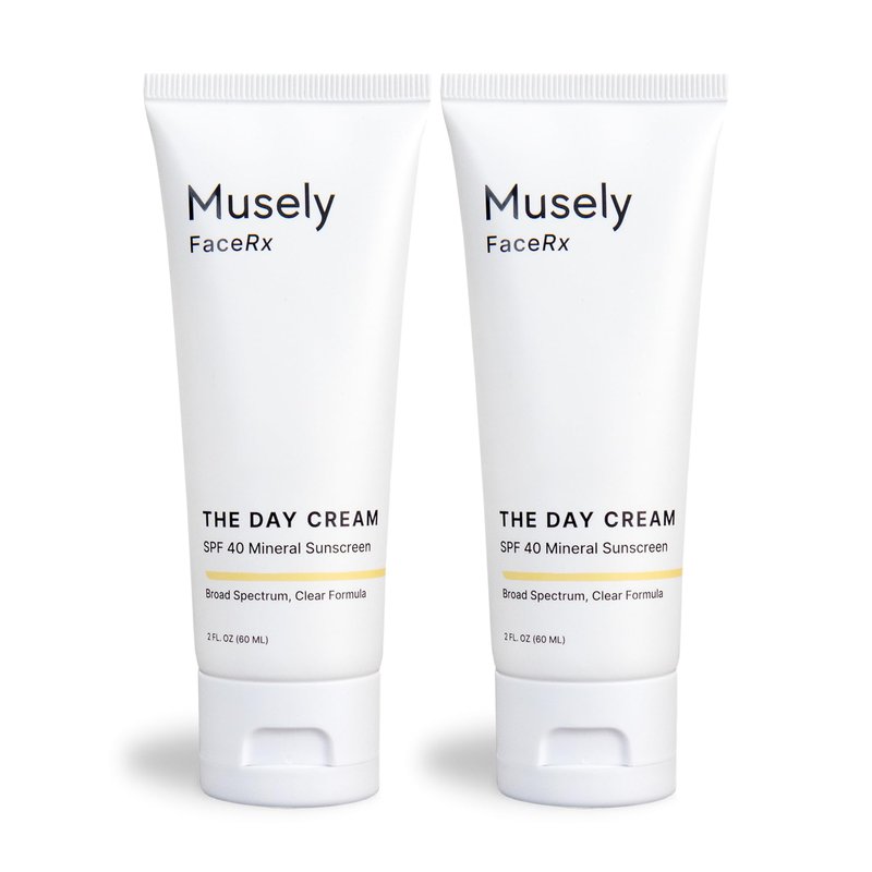 Musely Day Cream Mineral SPF 40, Clinical Grade Sunscreen, Broad-Spectrum, Water Resistant, 2 Fl Oz, Clear Color, 2x Bundle