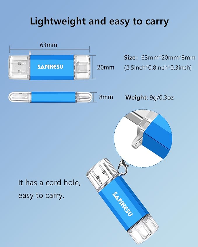 SANKESU 64GB 3 Pack 2-in-1 USB C Flash Drive Type-A+Type-C Dual Drive OTG,USB C Storage Flash Drive Compatible with iPhone 16/15, Android Smartphone/Tablets/Computers