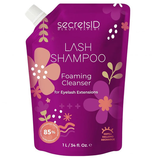 SecretsID Professional Lash Shampoo for Extensions - 1 Litre Eco-Refill Bulk - Salon-Grade Eyelash Cleanser, Oil-Free, Fragrance-Free, Made in America – Lash Wash Concentrate