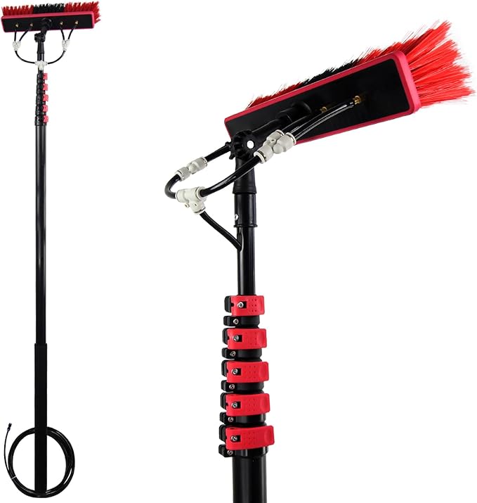 12ft-36ft Adjustable Window Cleaning Pole | Water Fed Telescopic Brush | Extendable Roof Cleaning Tools for Conservatories & High Windows | Professional Window Wash Kit